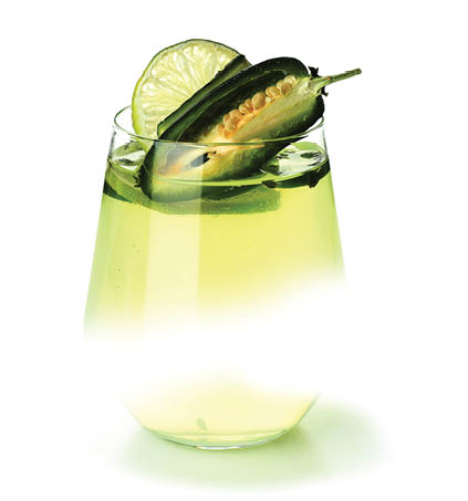 Glass of Jalapeno cocktail isolated on white background