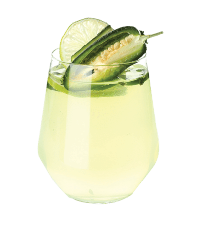 Glass of Jalapeno cocktail isolated on white background